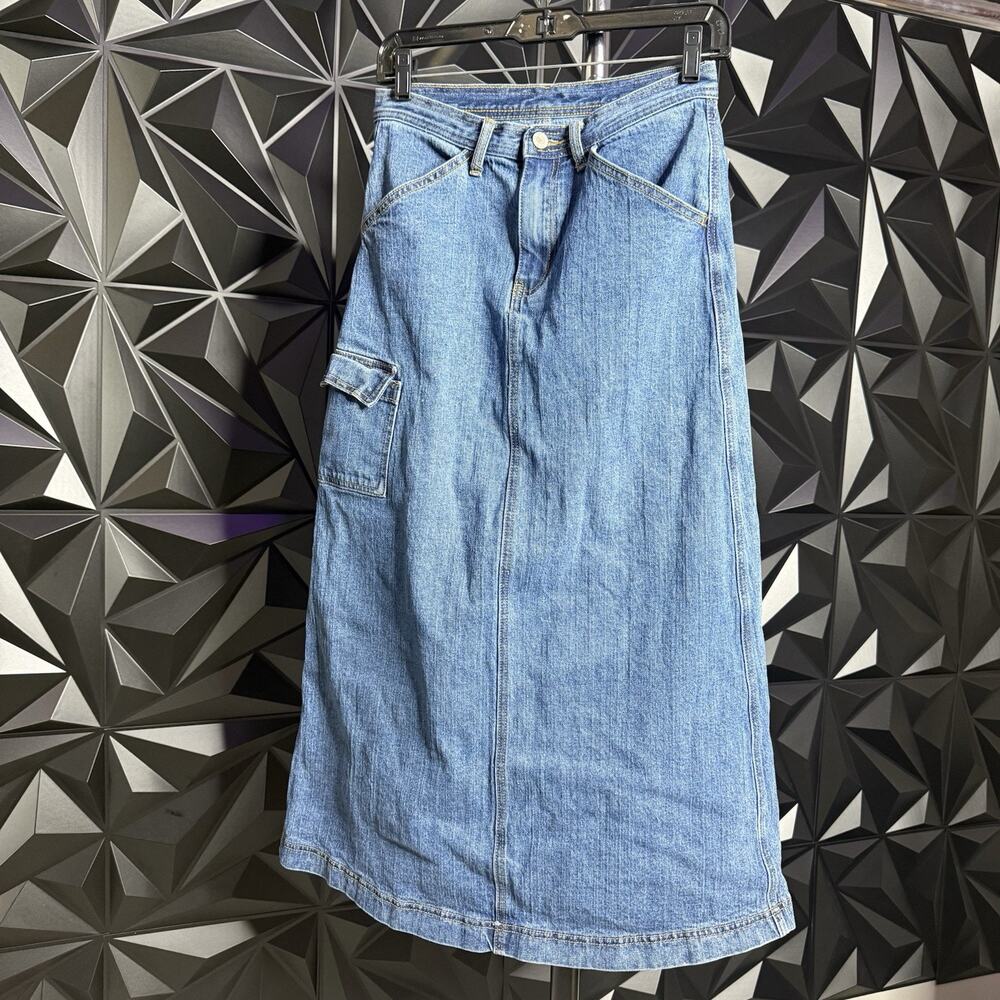 John Galt Cargo Denim Maxi Skirt Blue Size Small